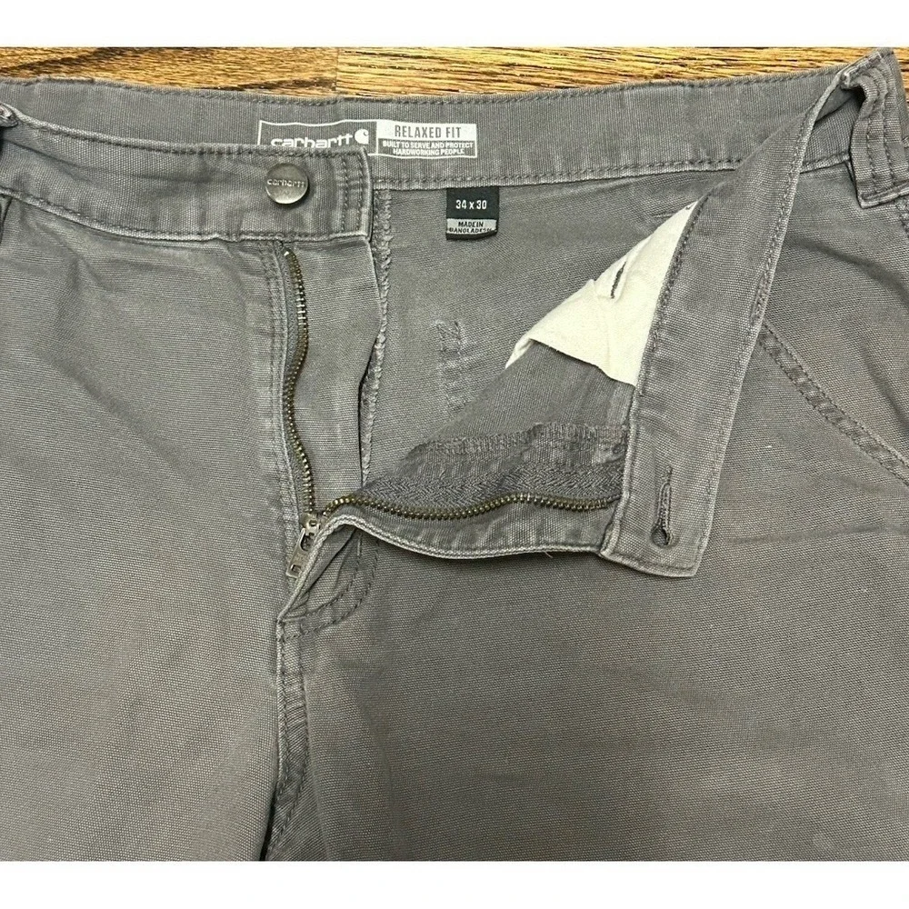 Carhartt Mens Gray Relaxed Fit Rugged Workwear Pants 102291 039 Men's Sz 34x30